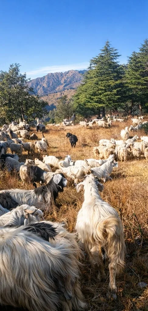 Goat herd on mountain meadow