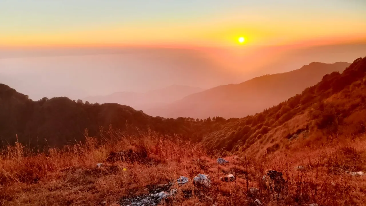 Golden sunset over mountains