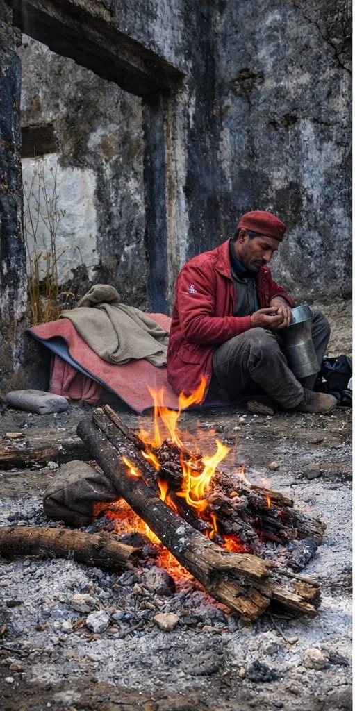 Local cooking by campfire